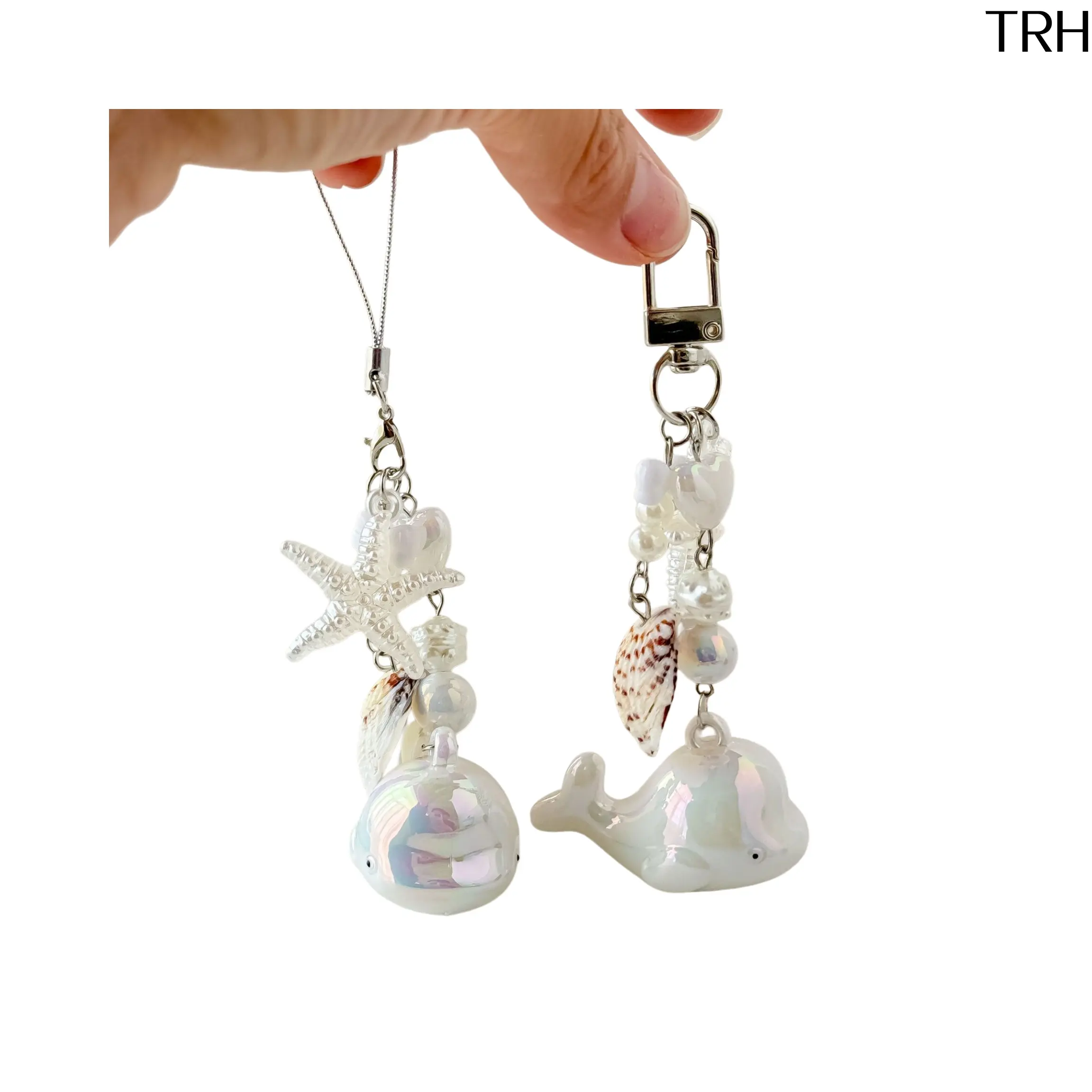 Ocean Whale Keychain Charm, Viral Beachy Seashell Starfish Bag Pendant, Iridescent Dolphin Beaded Phone Lanyard, Cute Coastal Accessory For CCD Camera Backpack Purse Summer Decor & Beach Gift