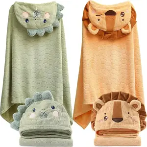 Cartoon Embroidered Hooded Shower Towels, Cute Animal Shape, Super Soft, Strong Absorbency, Quick Dry, No Shedding, Suitable for 0-6 Years, Hooded Bath Towels for Babies