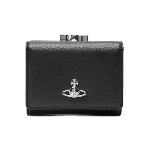 Vivienne Westwood Saturn Logo Grained Design Polyurethane Small Wallet For Women In Black