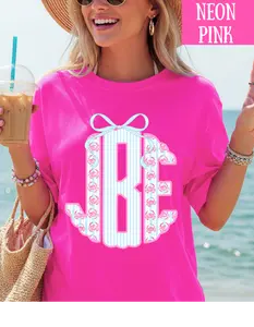 Beachy Crab Striped Monogram Comfort Color T-shirt BLC