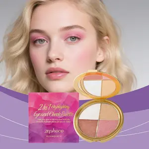Zephoco 2-in-1 Highlight Palette Multi-Use Blush Highlighter & Eyeshadow Long-Lasting Buildable Powder Compact Makeup