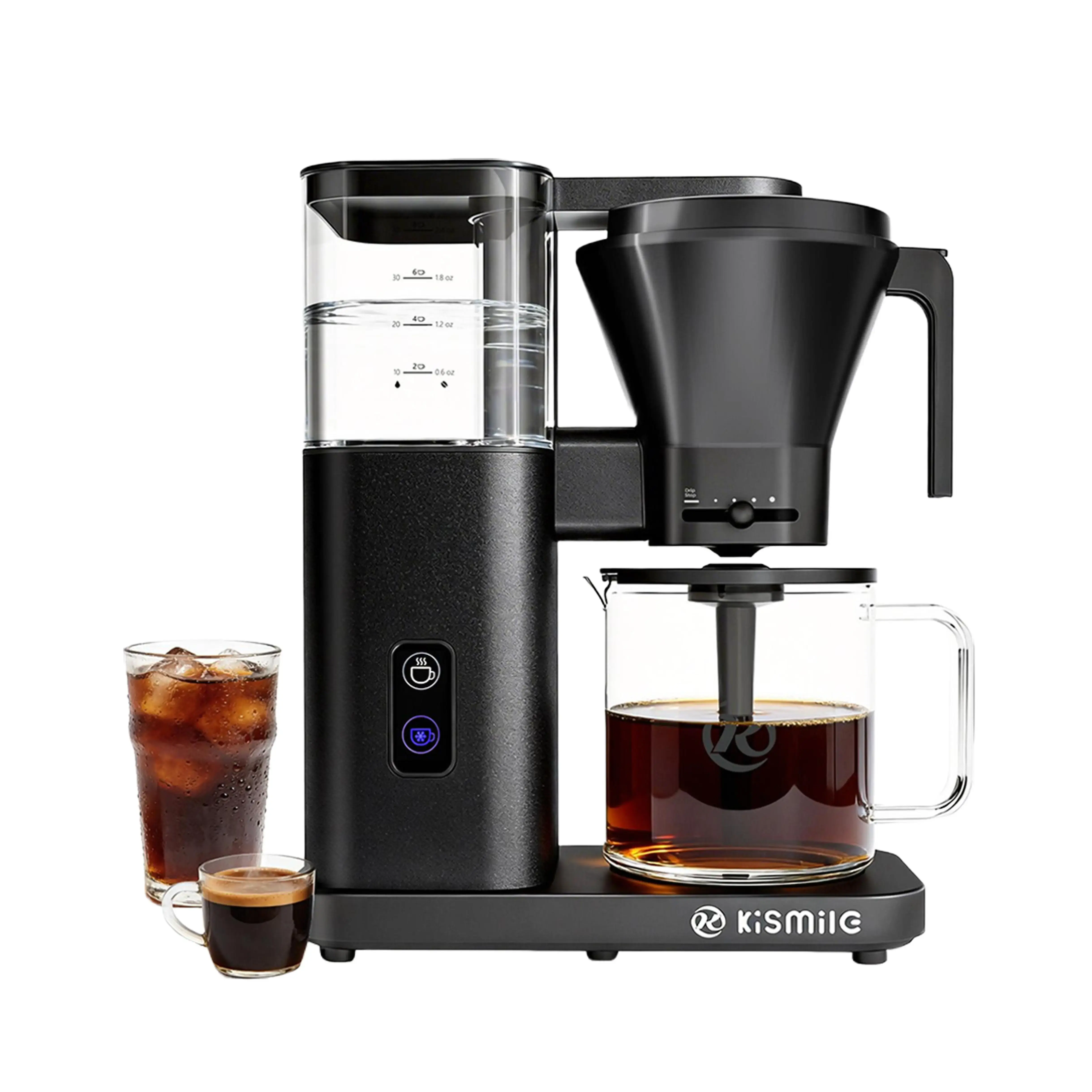 Kismile Pour Over Coffee Maker, 8 Cup Coffee Machine with 3s Instant Heat 197-205℉,Deep Cold Brew & Keep Warm 40 Min,Brew Smooth, Barista-Quality Coffee without Bitterness,BPA-Free PFAS-Free