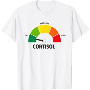 Men's stress management and cortisol levels Graphic T-Shirt - Short Sleeve Crew Neck Regular Fit Casual Wear |   Soft & Breathable Fabric, Durable Print, Everyday Comfort, Machine Washable, humorous and informative graphic design casual wear for individua