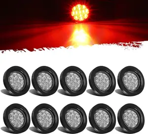 Partsam 10Pcs 2.5" Round Red 13 LED Side Marker Clearance Lights with Reflectors for Truck Trailer RV, Grommets and Pigtails Include, Clear Lens, Sealed Waterproof, Flush Mount, 12V