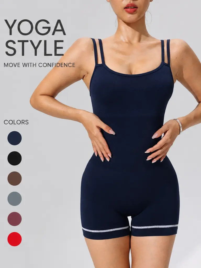 Women's Seamless Knitting Athletic Jumpsuit, Open Back Tummy Control Romper with Butt Lift for Yoga & Gym Workouts, Quick Dry, Sporty Yoga Jumpsuit, Jumpsuits For Women