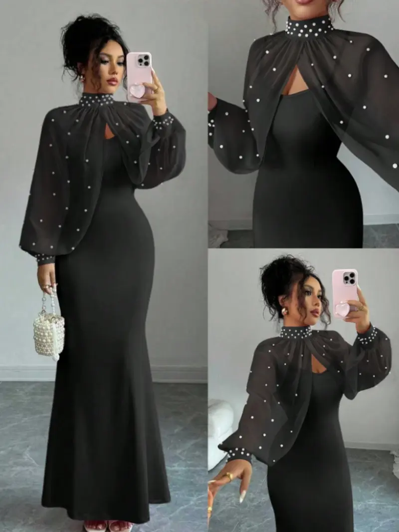 long sleeve formal fitted evening dress product info and reviews Long Sequin Formal Dress with Long Sleeves Black / Medium main image 0