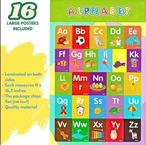 16 Laminated Educational Posters for Kids - ABC, Math & More Laminated Poster Boards, Bright Wall Art for Classrooms, Room Decor (Ideal for Homeschool Learning)