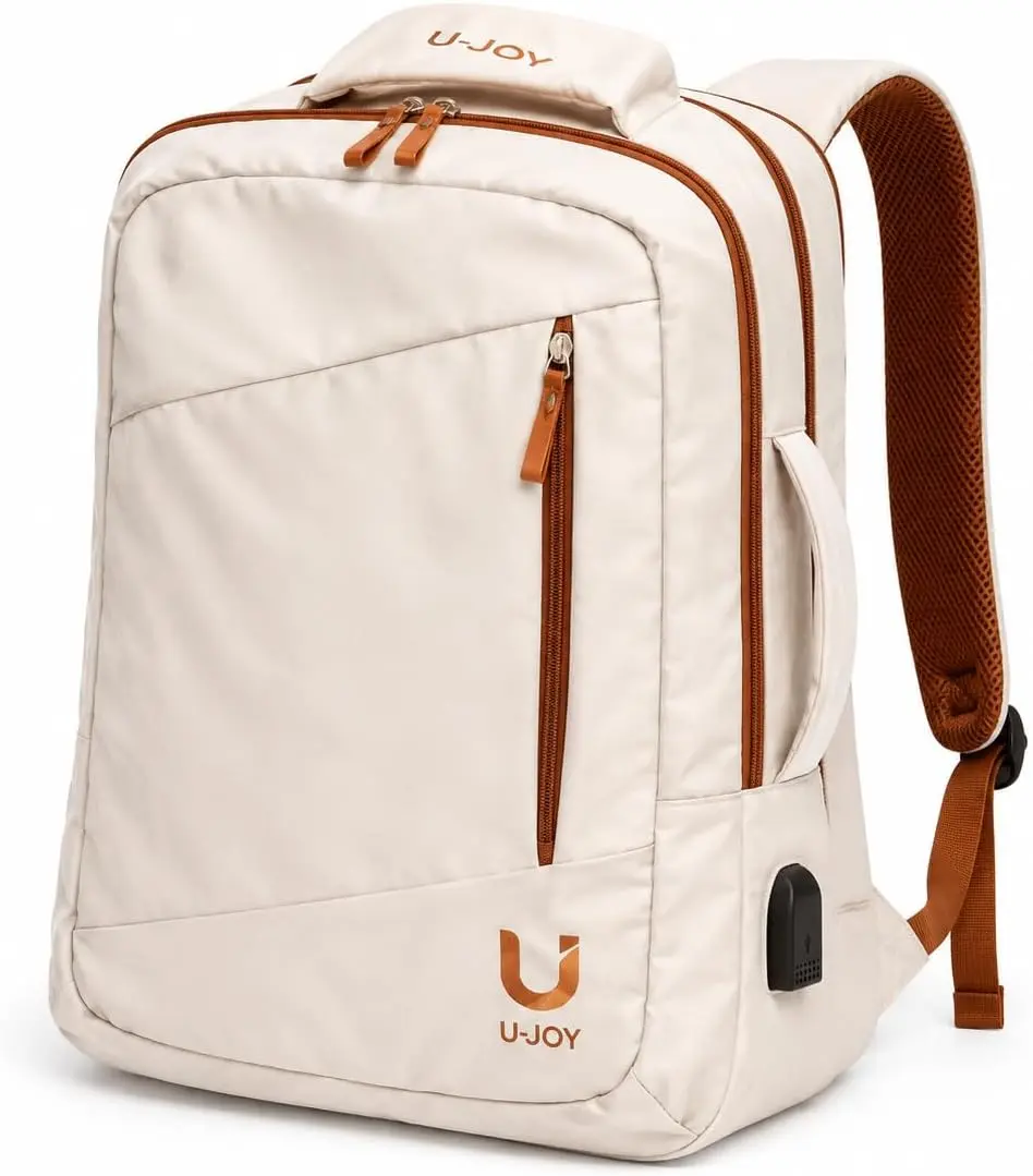 U•JOY CarryFlow 15.6" Laptop Backpack, Water-Resistant Travel & Work Backpack with USB Charging Port, Anti-Theft Computer Backpack for Everyday Carry