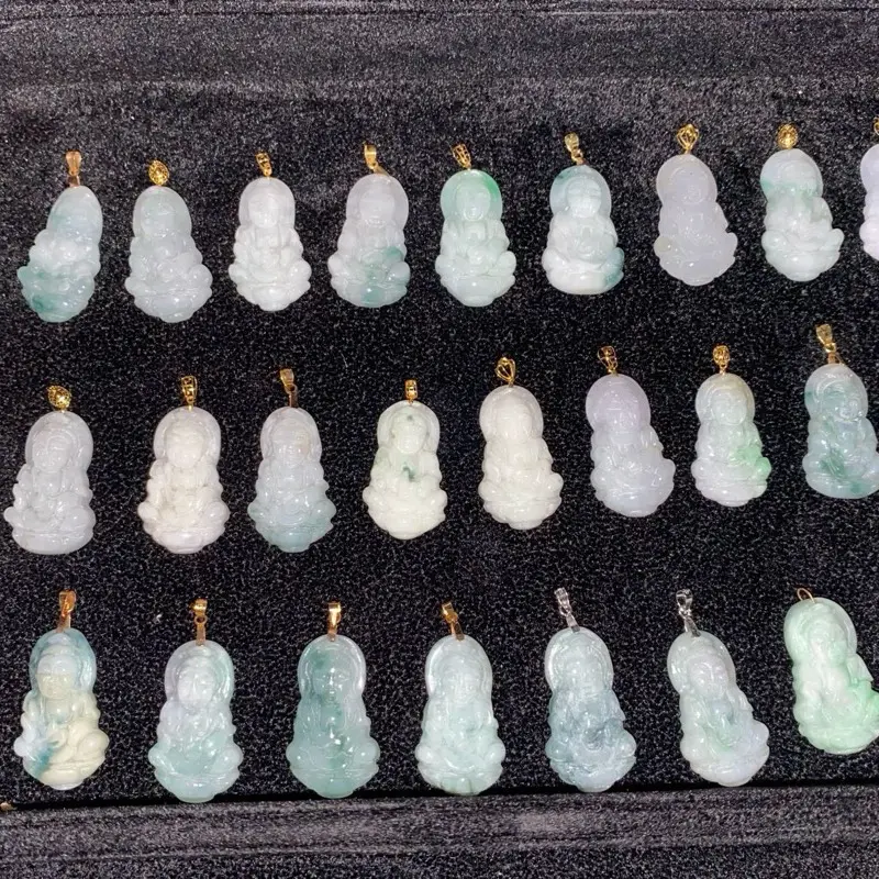 Au750 18k gold natural jade guan yin Buddha pendant