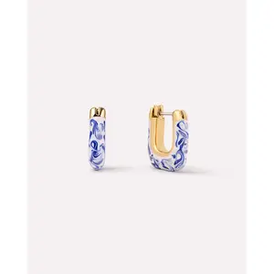 Hoop Earrings - Dakota Mini Marble Blue