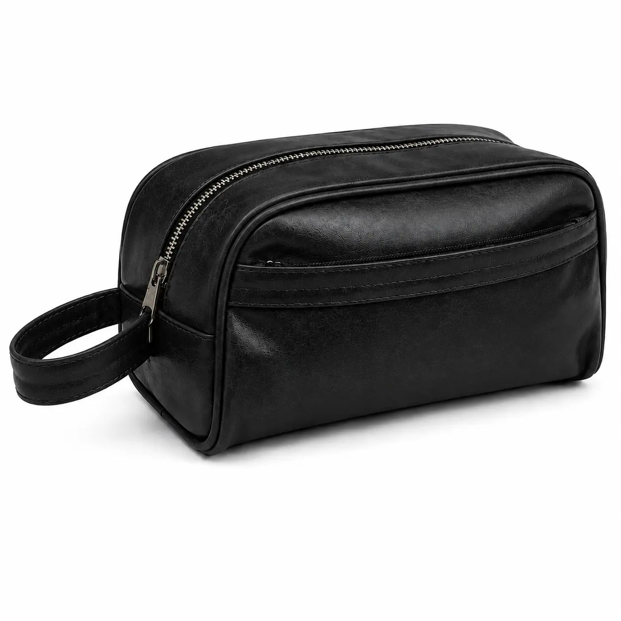 ROYAL Leather Toiletry Bag | Black Travel Organizer with Multiple Pockets & Handle Strap | Genuine Leather Toiletry Bag