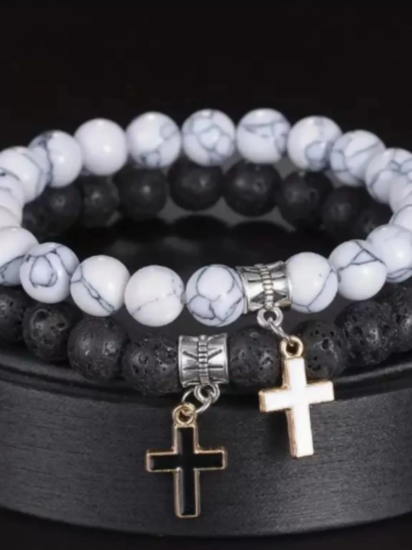 Trendy Turquoise Volcanic Stone Bracelet, Elegant Jewelry Bracelet, Cross Pendant Charm, Unisex Natural Stone Jewelry, Versatile Fashion Accessory
