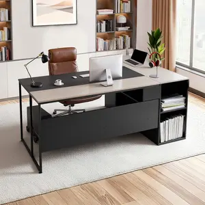 fathersdaygift VEVOR L-Shaped Executive Desk, Large Modern Office Table with Drawers Storage Cabinet, Heavy Duty Wooden Executive Table with CPU Stand, 350 LBS Load Capacity, Easy Assembly, for Work Study Writing
