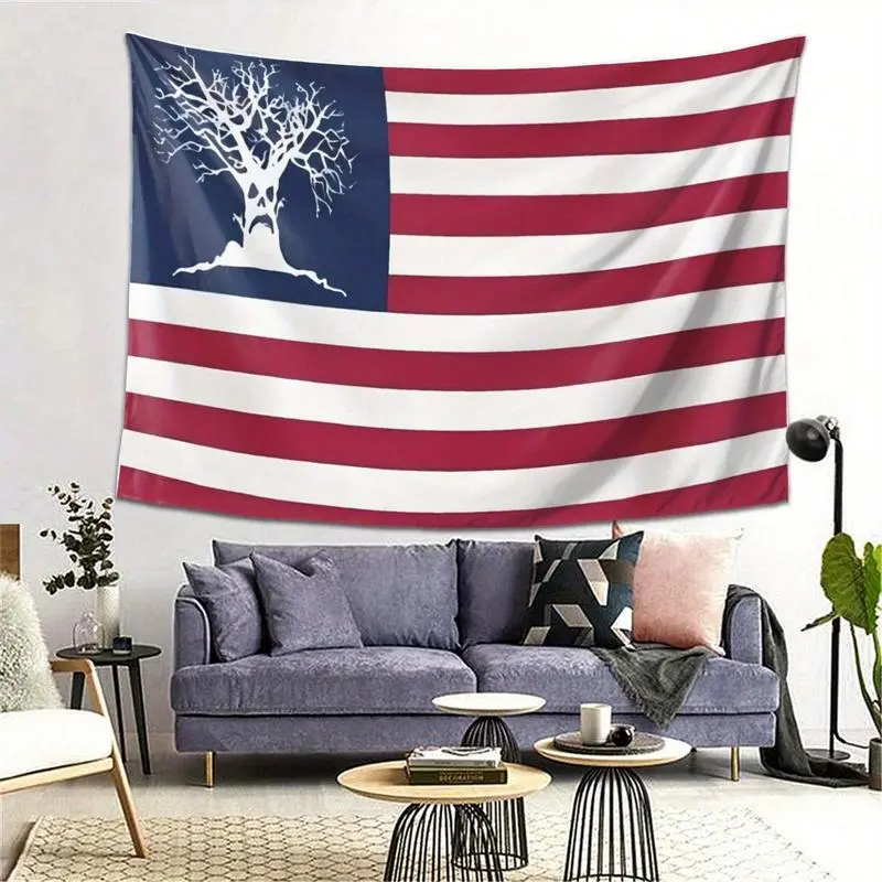 Large Patriotic Stars and Stripes Rectangular Tapestry Wall Hanging - Sematary Haunted Mound Harold The Tree Design, Synthetic Machine-Wash Easy-Clean Polyester, Striped Border, Casual Home Bedroom Decor, Unique Gift for Friends