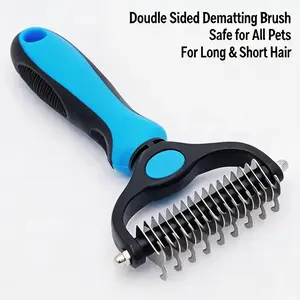 Pet Grooming Brush-Double Sided Hurtless Shedding and Dematting Undercoat Rake Comb for Dogs and Cats, No More Nasty Shedding or Flying Hair shedding brush Pet Supplies