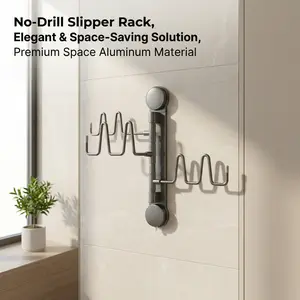 No-Drill Space Aluminum Slipper Rack, Wall Mounted Rotatable Shoe Organizer, Renter-Friendly Bathroom Storage, Heavy Duty Suction Cup Holder for Slippers, Towels, Kitchen Utensils
