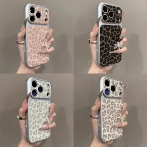 Vintage Leopard Print Phone Case for iPhone 17 Air 16 Plus 15 14 13 12 11 Big Window Camera Lens Protector Luxury Leather Texture Full Body Shockproof Cover Aesthetic Animal Design Women Girls Trendy Creative Elegant Shell Skin Housing Accessory Gift