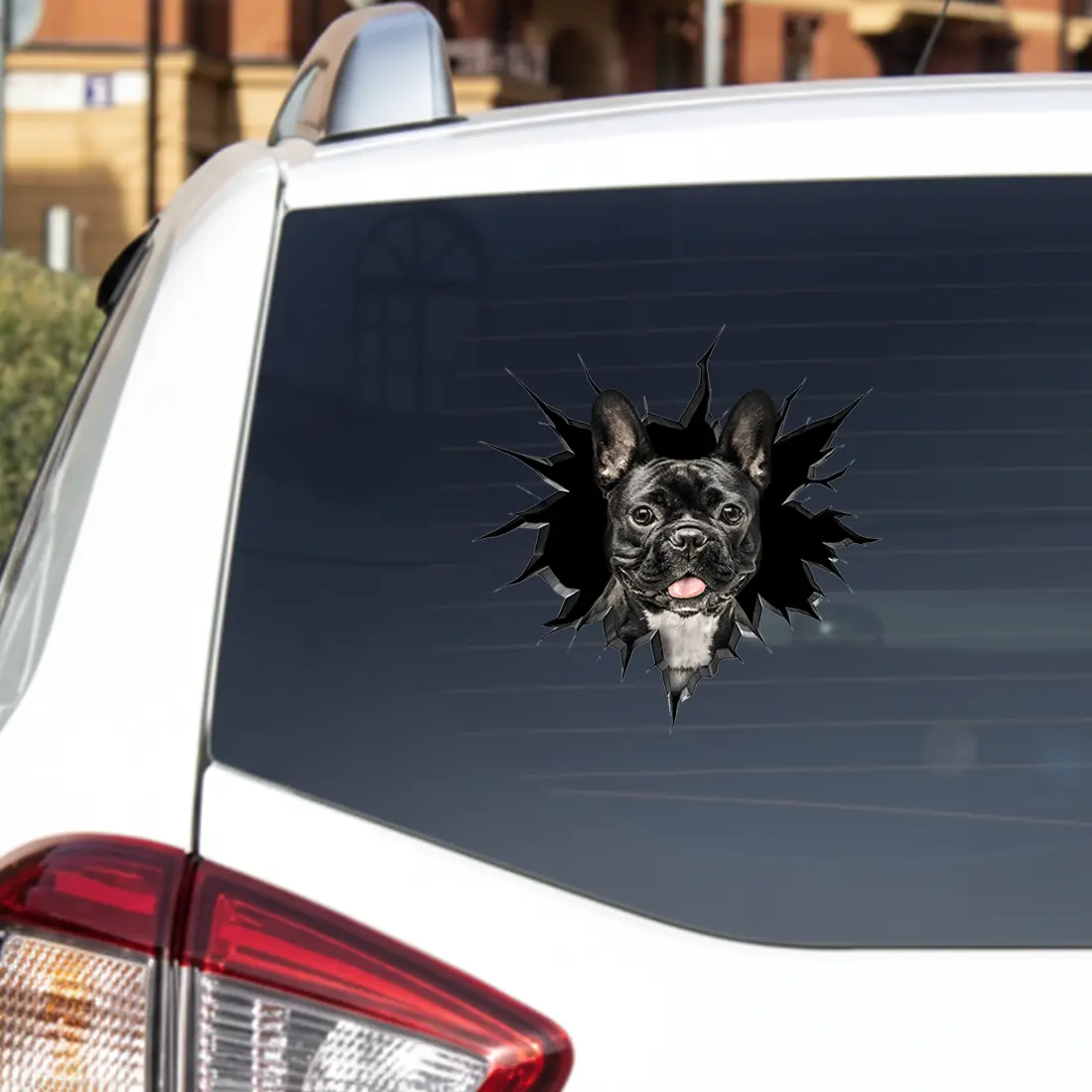Frenchie Car Decal - 3D Realistic Animal Sticker, Dog Lover Gifts Idea, Broken Glass Vinyl Waterproof Bumper Stickers for Car, Truck, Wall & Window