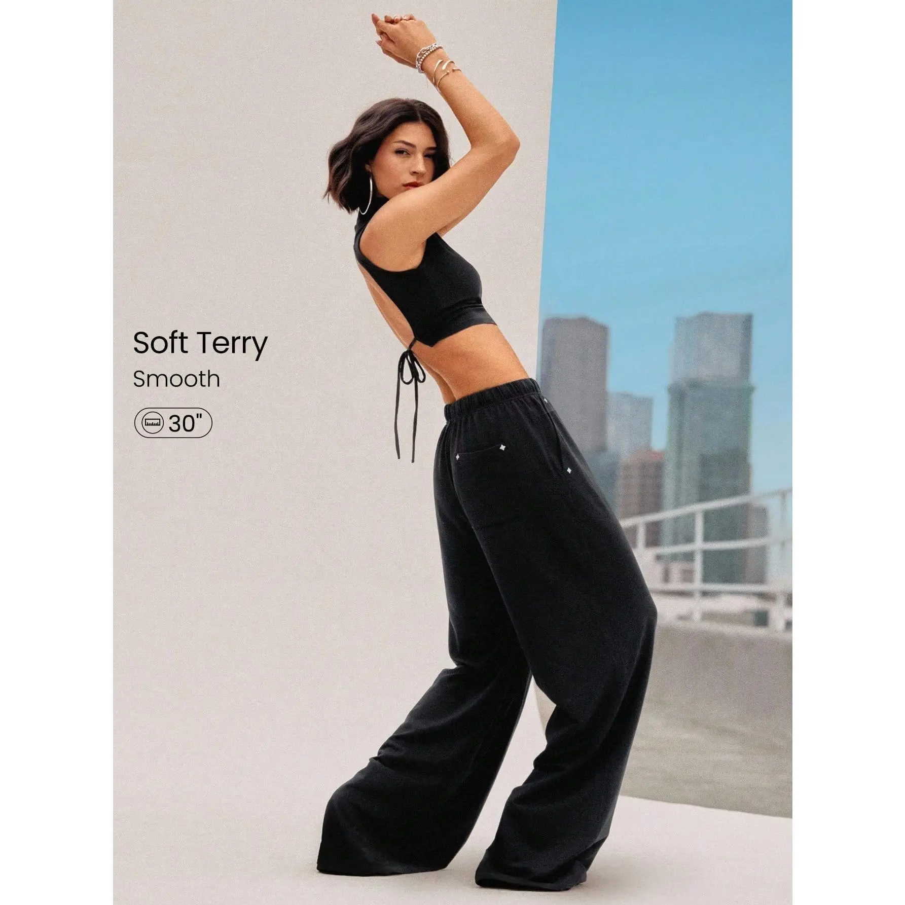 GLOWMODE Move And Grove Soft Smooth Reflective Pockets Drawstring Waist Smooth Oversized Baggy Wide Leg Sweatpants Dancing Daily Casual Wear
