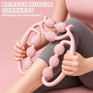 Circular Leg Clamp,2025 New Manual Massage Relax Roller with 9 Wheels,Clamp Leg Massager Multifunctional Ring Roller Neck Hand Arm Muscle Relaxer for Indoor Sports Yoga (Pink)