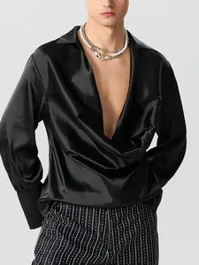 INCERUN Mens Womens Deep V Cowl Neck Long Sleeve Tops Pullover Casual Loose Shirt Blouse Chic