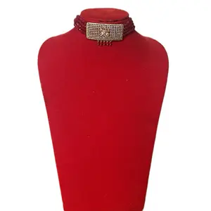 Cultural Traditional Nepali AD Red Choker Necklace - Costume Jewelry Fashion Accessory with Sparkling Gold Accent and Shiny Finish
