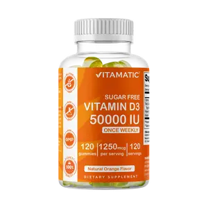 Vitamatic Sugar Free Dietary Natural Chewable Vitamin D3 50,000 IU Weekly Supplement - 120 Pectin Based Gummies for Brain Health, Chewy Vitamins Supplements, Gummy Vitamins Supplements