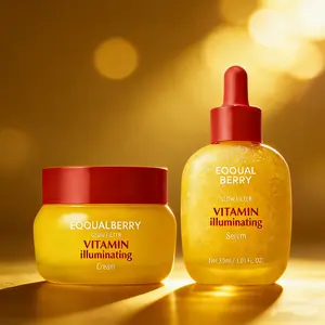 EQQUALBERRY 2PCS Vitamin C Illuminating Serum with Niacinamide Ceramide & Hyaluronic Acid 1.01oz 30ml Brightening Skin Barrier Hydrating Serum