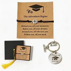 Graduation Gifts for Her Him, Adjustable Compass Bracelet +Graduation Season Keychain Class of 2026 Graduation Gifts for Women Men Comes in Cap Box with Cards for Son Teenage Teens High College Middle School