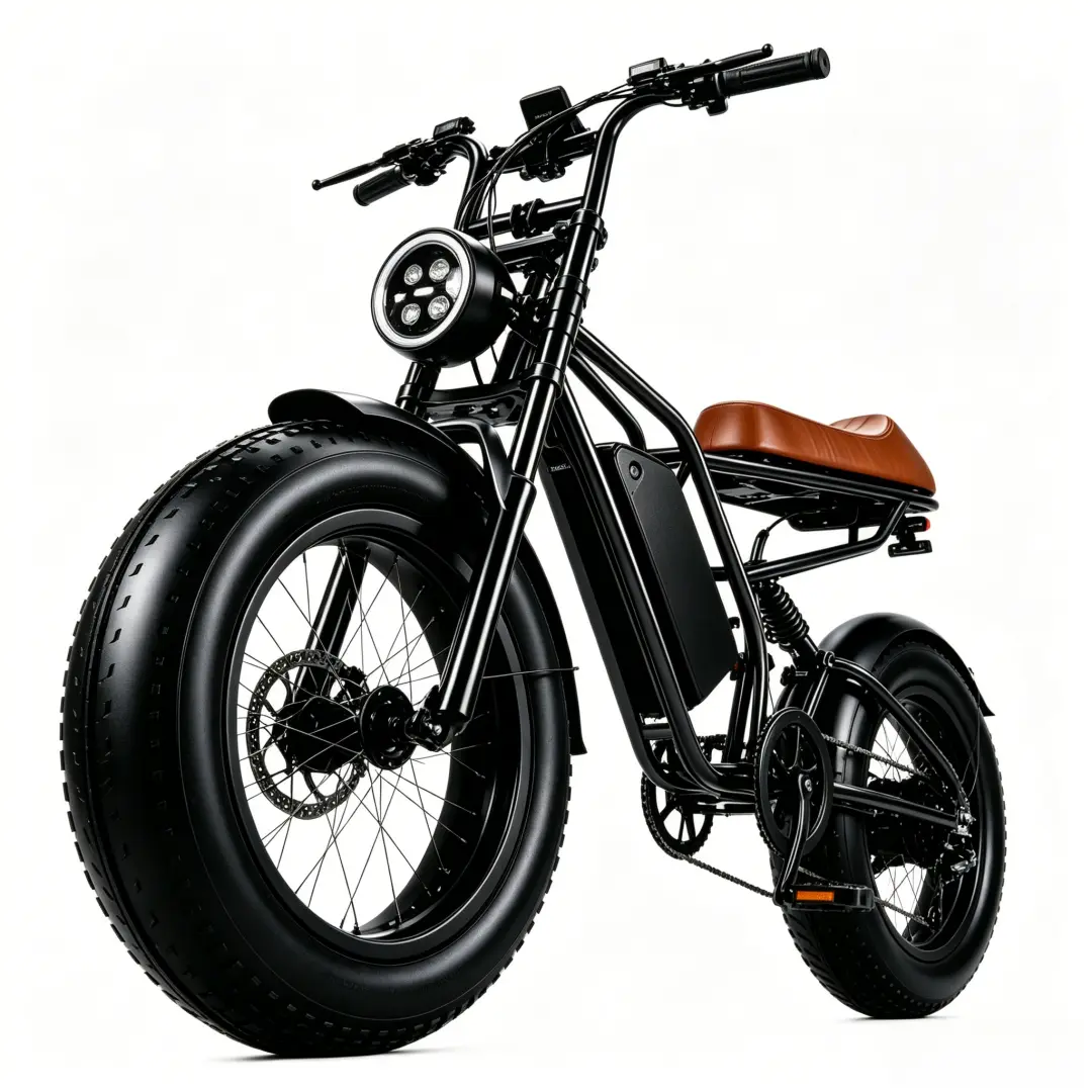 Retro Cafe Racer Dual Suspension Ebike for Adults, Durable 1500W Motor, 27 MPH, 20" All-Terrain Fat Tires, Long Seat & Smart Display
