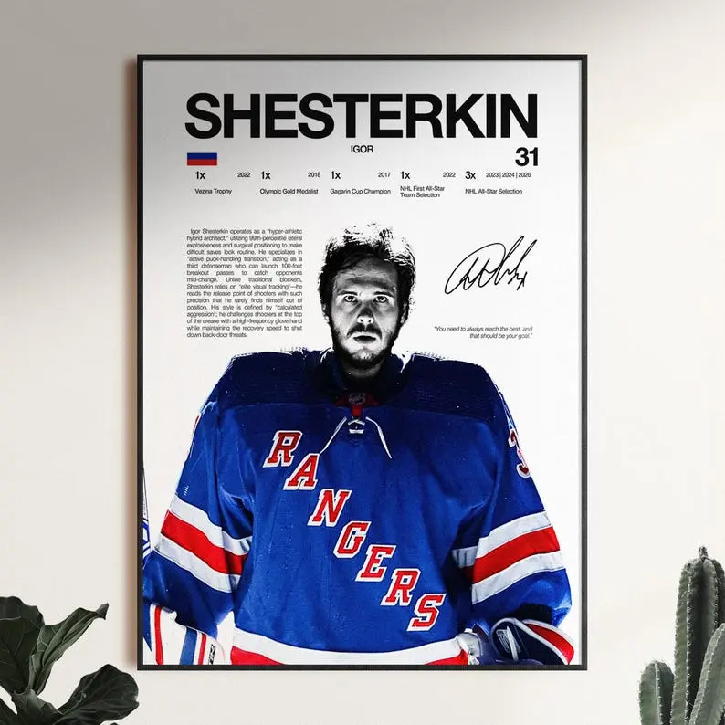 Igor Shesterkin Poster, New York Rangers Wall Print, Hockey Print, Ice Hockey Print, Hockey Fan Gift, Sports Decor, Hockey Room Print