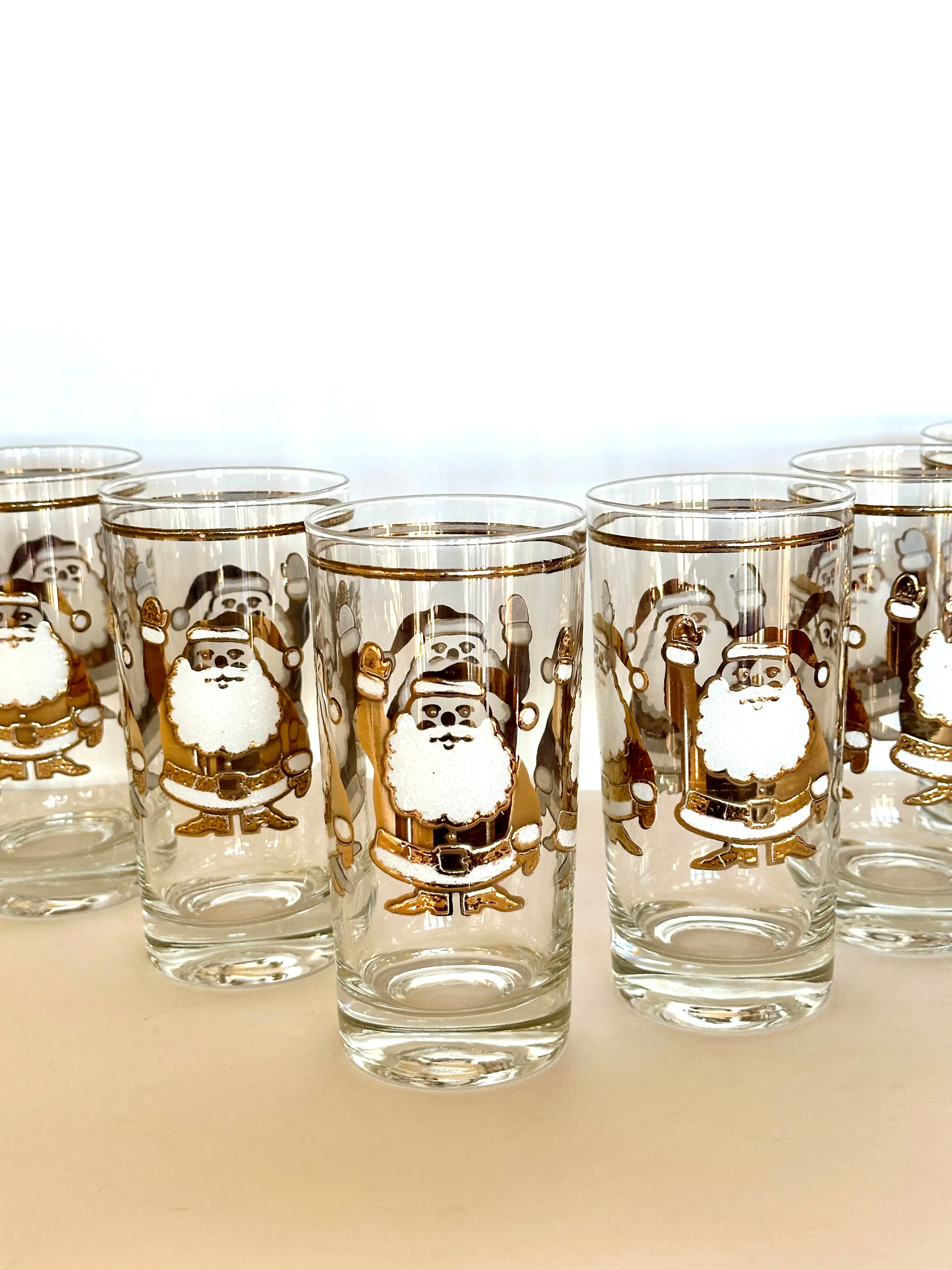 Mid Century Gold Santa Glasses by Washington Pasinski Glass Co