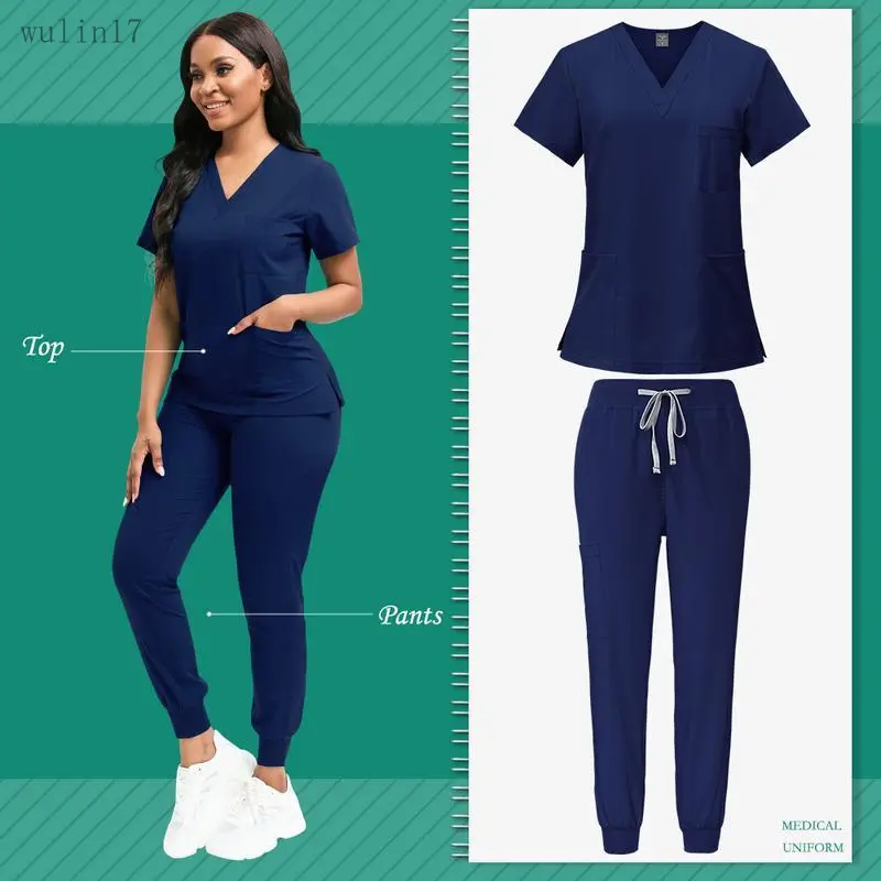2026Professional Fitted Nurse Scrubs - Minimalist Design with Functional Pockets, Breathable Polyester Uniform for Medical & Beauty Experts