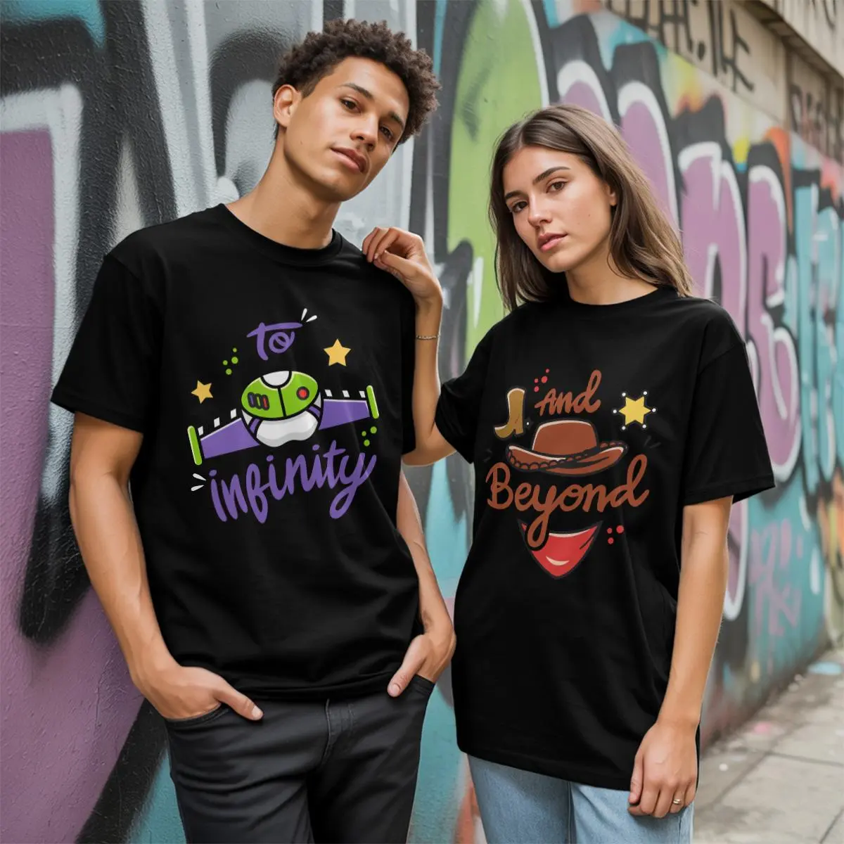 Men's 2-Sided "To Infinity and Beyond" Printed Cotton Couple Apparel - Round Neck Fit T-Shirt, Sweatshirt, Hoodie - Festival Wear, Father's Day Gift t0108