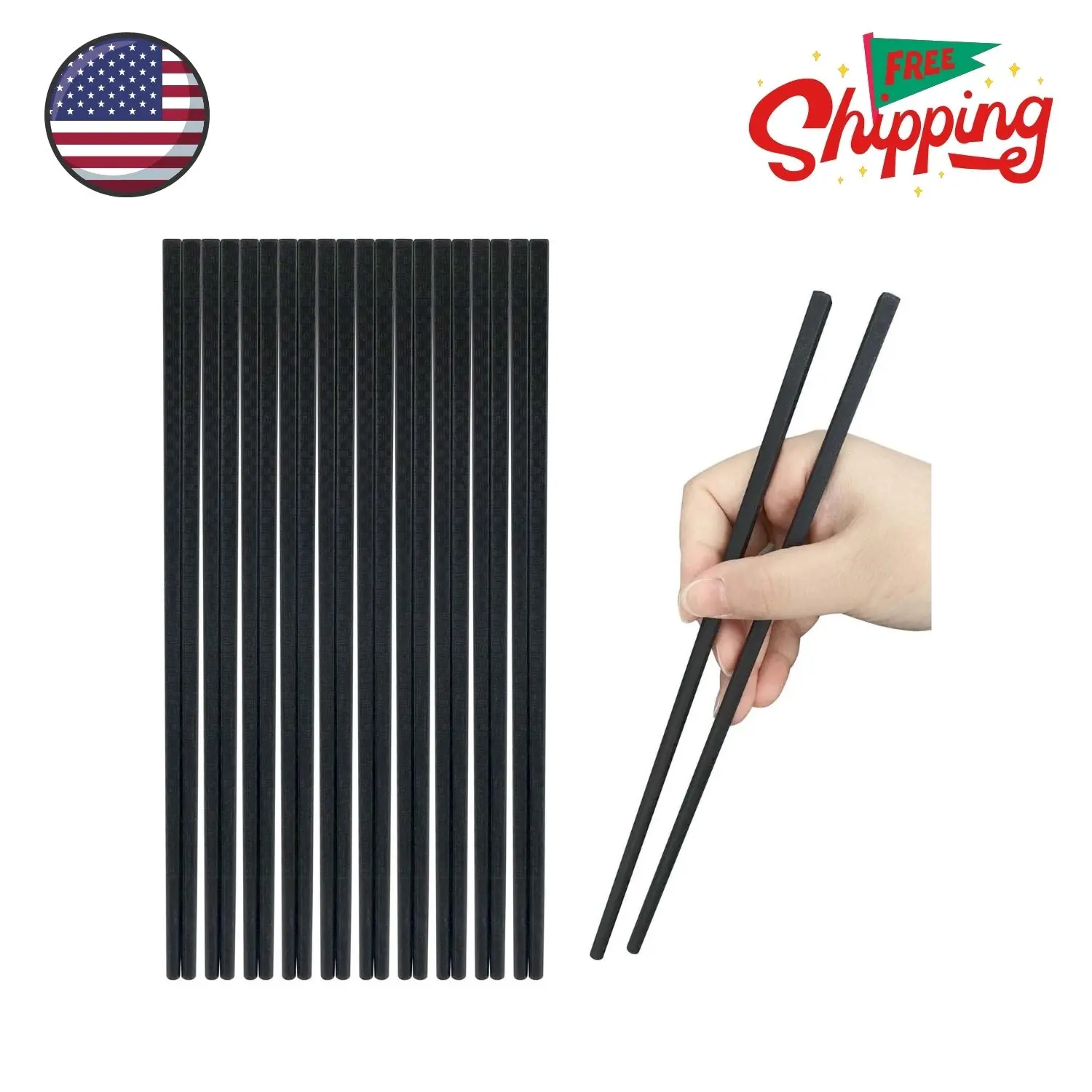 10 Pairs Fiberglass Chopsticks, Reusable Chopsticks, 9.3 inches