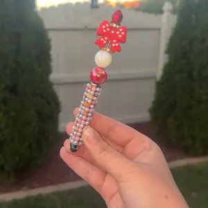 Red Beaded Bow Stylus Pen, Decorative Touch Screen Stylus for Smartphones and Tablets