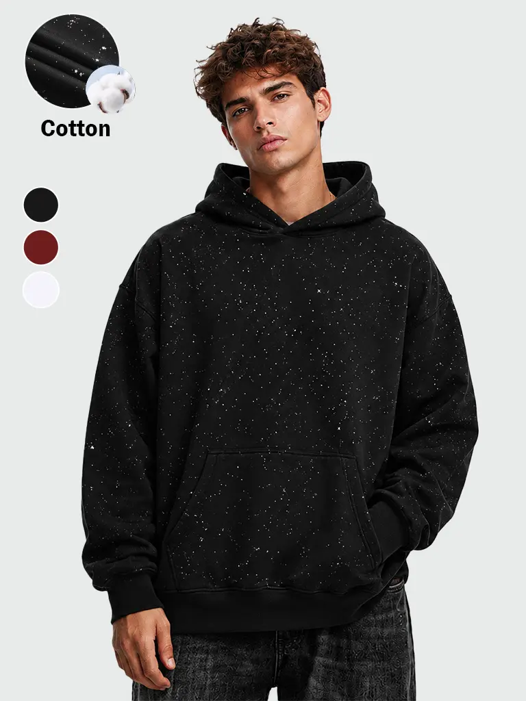 TELLFUN--Men's Sequined Pullover Hoodie - Fashionable Casual Long-Sleeved Menswear Top with Pockets, Loose-Fitting Y2K Galaxy Sweatshirt for Autumn & Winter