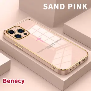 Plating Mobile Phone Case for iPhone 15 Pro Max 16 14 Plus 13 12 11 X XS Max XR Pink Cross Inspiration Printed Soft Silicone TPU Glossy Anti-oil Protective Cover