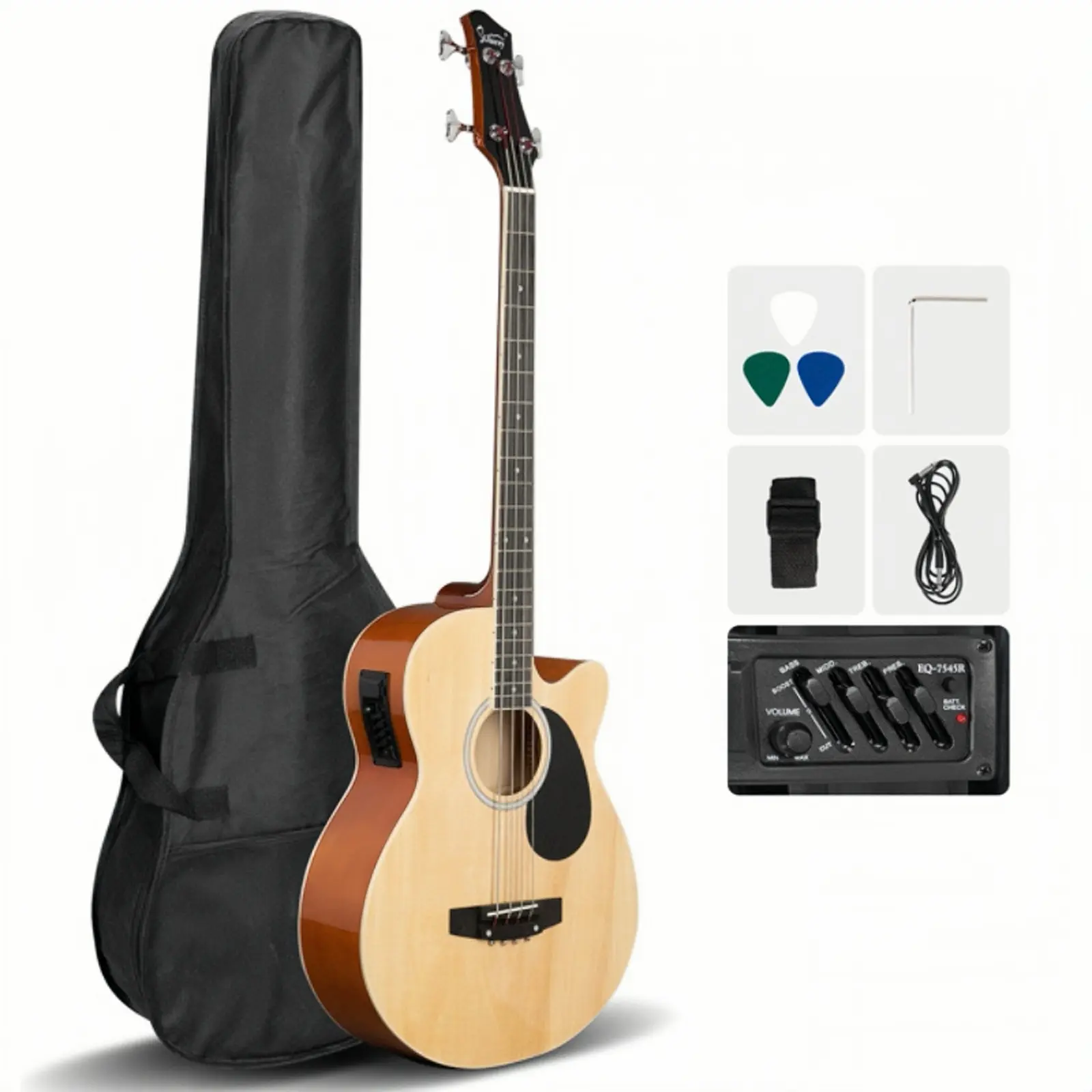41in Full Size Beginner Folk Acoustic Guitar Kit (with Case, Strap, Capo, Strings, Tuner, Cable) - 44.5in EQ Acoustic Bass Guitar (Rosewood, Maple, Stage-Ready, All-Season Use), All Seasons