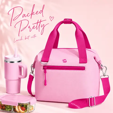 Glorieroo Insulated Lunch Bag for Women, 10L Cute Boston-Inspired Convertible Tote for Work, College & Travel, with Leak-Resistant Lining & Adjustable Shoulder Strap
