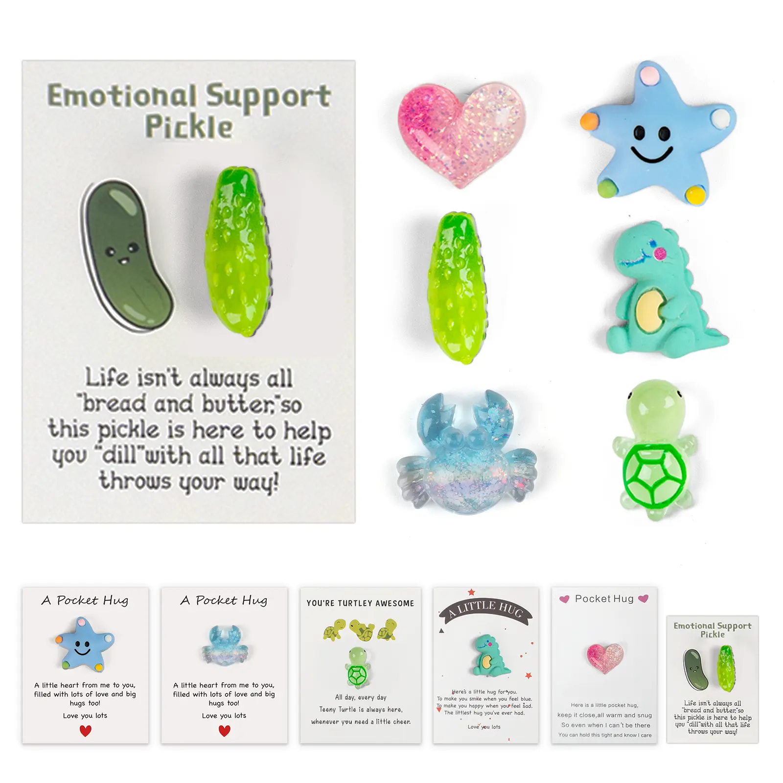 【Cheer Up Gift】6/10Pcs Pocket Hug Cards with Cute Mini Resin Support Tokens - Lightweight Mini Sized Products, Inspirational Encouragement Cards for Anxiety Relief, Emotional Support, DIY Sentimental Keepsake Gifts for Friends/Family, Valentine’s Day