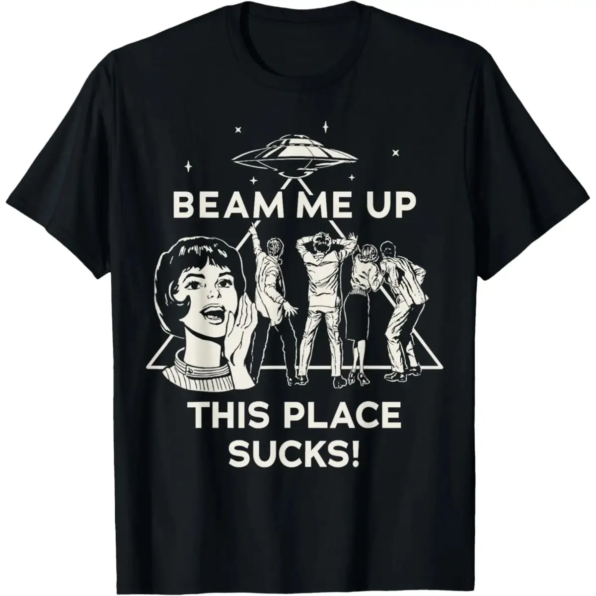 Stranger Things Season 5 Cotton Short-Sleeve Oversized T-Shirt, Everyday Apparel with "Beam Me Up This Place Sucks!" Print, Printed