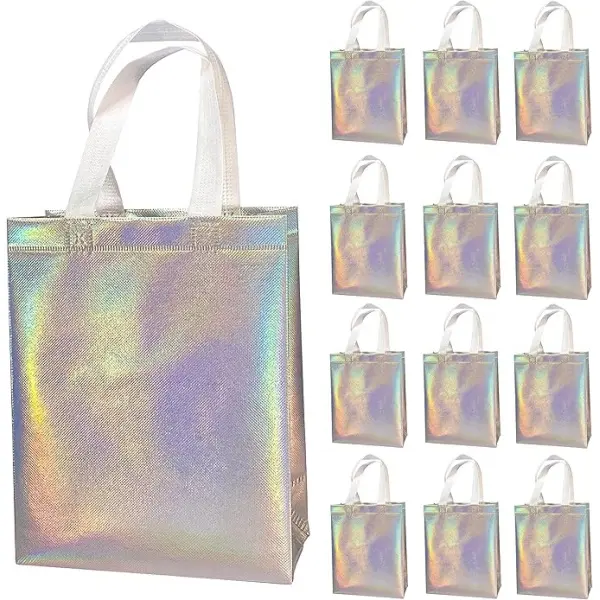 12 Pcs Non-Woven Reusable Gift Bags with Handles, 8W x 4L x 10H Size, for Party Favors & Gift Wrapping