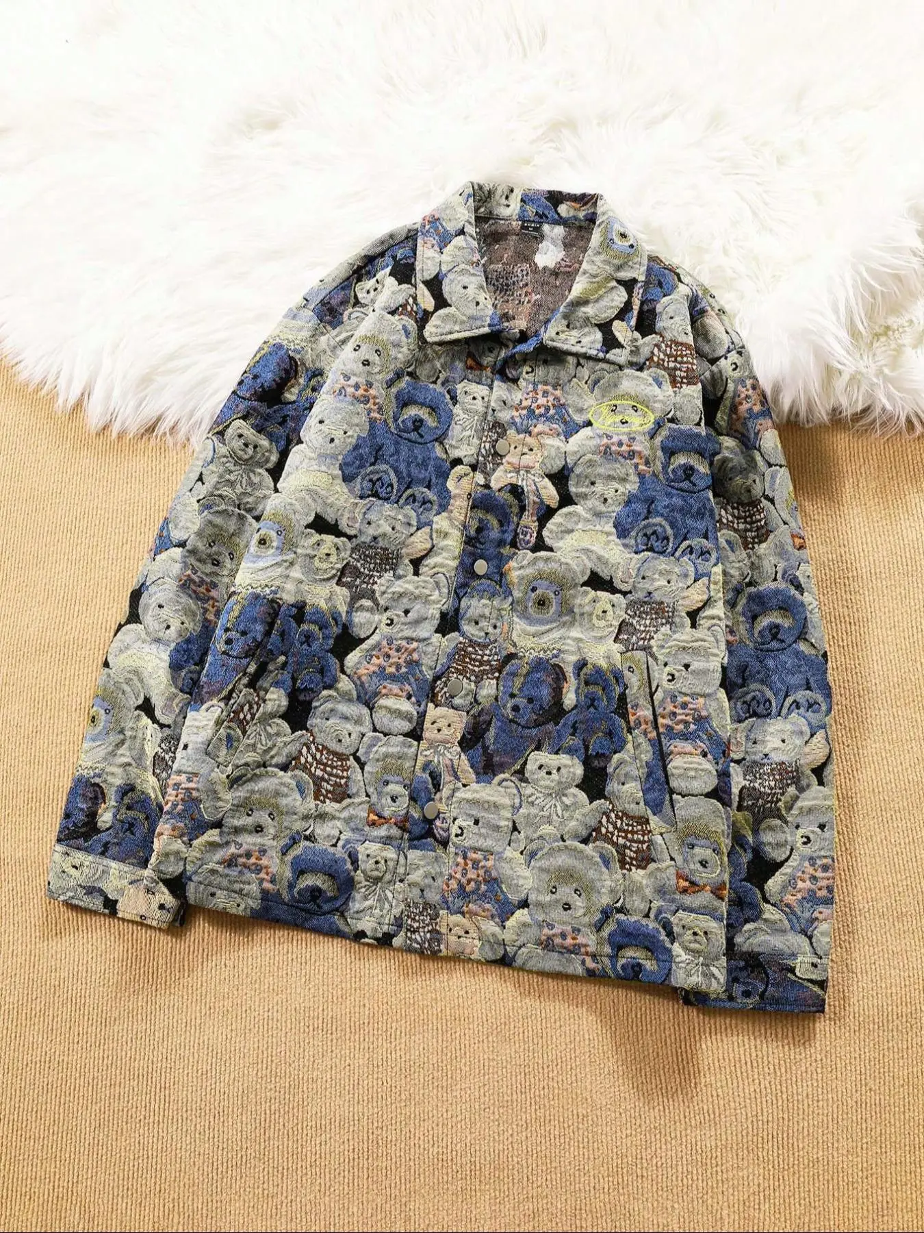Men's Regular Fit Bear Print Zip Up Jacket, Casual Comfy Long Sleeve Stand Collar Outerwear for Spring & Fall, Fashion Men's Clothes for Daily Wear, Menswear