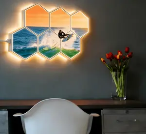 Custom Push Tap Light 6 Pack Hexagonal Wall Light USB Modular Touch Sensitive LED Lights for DIY Wall Decor Bedroom Home Theater High-Definition UV Printing Technology