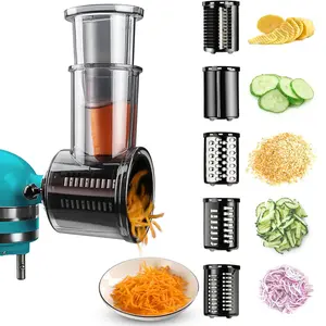 Stainless Steel Slicer Shredder Attachments for KitchenAid Stand Mixers, Vegetable Shredder, Vegetable Cutting Slicer, Cheese Grater, Salad Maker, Slicer Dicer Cutter, Food Slicers Chopper Grinding Powder Accessories with Detachable 5 Blades