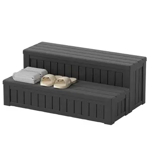 Outdoor 2-Step Storage Step, Non-Slip Hot Tub Steps, Safe Entry and Exit for Pool, Mobile Homes, and Campers, Durable Resin Material with Built-in Storage