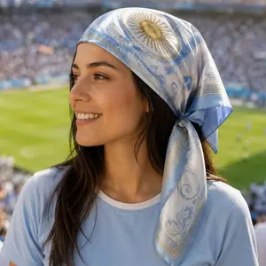 Argentina Football Silk Bandana, Argentina Soccer Cup Satin Scarf, Argentina World Soccer Sun Bandana