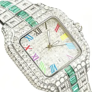 A square watch made of natural gemstones and alloys, with adjustable features and in various colors.