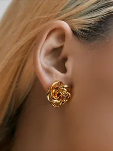 Fashion Retro Copper Plated 18K Gold Earrings French Irregular Floral Design Small Size for Daily Wear